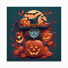 Halloween Pumpkins And Witches 1 Canvas Print