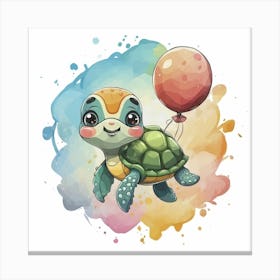 Cute Turtle With Balloon Canvas Print