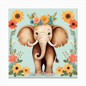 Floral Baby Mammoth Nursery Illustration (11) Canvas Print