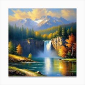 Waterfall In Autumn 18 Canvas Print