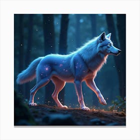 A Majestic Wolf With Fur Made Of Cosmic Nebulae Prowling Through A Starlit Forest Canvas Print