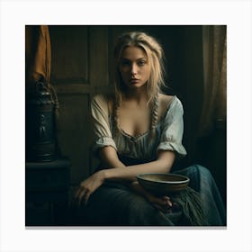 Young Woman In A Dark Room Canvas Print