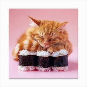 Cat Sleeping On Sushi 2 Canvas Print