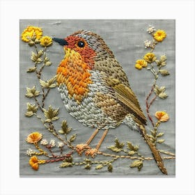 Robin Embroidery Canvas Print
