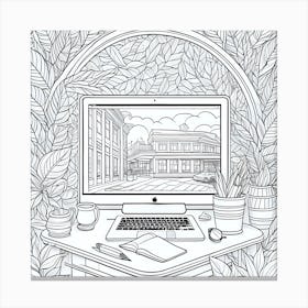 Computer Desk With Plants Canvas Print