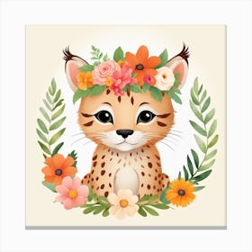 Floral Baby Lynx Nursery Illustration (53) Canvas Print