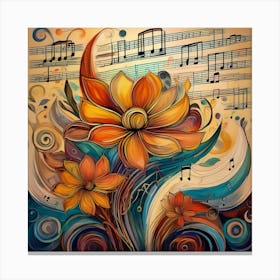 Music Notes And Flowers 6 Canvas Print