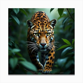 Sleek Jaguar Prowling Through Dense Foliage 2 Canvas Print