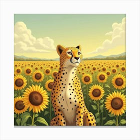 Cheetah By A Field Of Sunflowers 1 Canvas Print