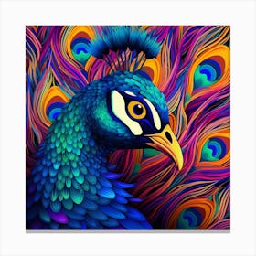 Peacock With Colorful Feathers Canvas Print