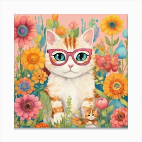 Cat In Flowers 1 Canvas Print