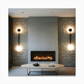 Modern Living Room With Fireplace 15 Canvas Print