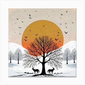 Deer In The Snow 4 Canvas Print