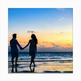 Couple Holding Hands At Sunset Canvas Print