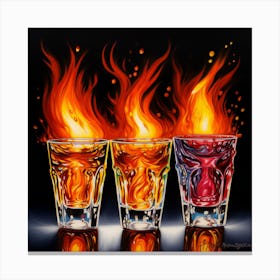 Three Shot Glasses On Fire Canvas Print