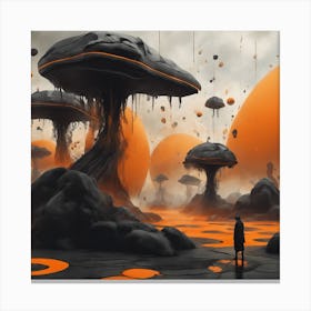 Man Standing In Front Of A Mushroom Canvas Print