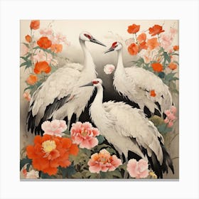 Cranes And Flowers Canvas Print