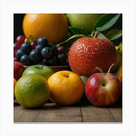 Colorful Fruits On A Wooden Table Canvas Print