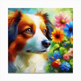 Dog With Flowers Canvas Print