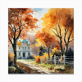 Autumn House Painting Canvas Print