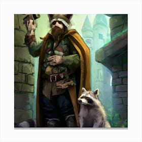 Wizard Dressed as Raccoon with Raccoon Canvas Print