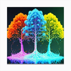 Three Colorful Trees in neon colors 7 Canvas Print