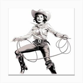 Cowgirl Line Art Drawing Canvas Print