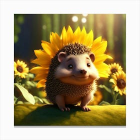 Hedgehog With Sunflowers 1 Canvas Print
