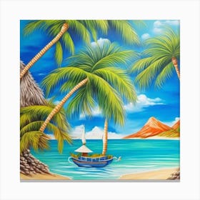 Beach Scene With Palm Trees 3 Canvas Print