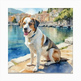 Painting Of A Dog In Isola Bella Italy In The Style Of 2 Canvas Print