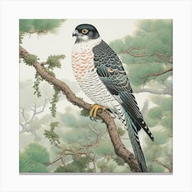 Ohara Koson Inspired Bird Painting Eurasian Sparrowhawk 3 Square Canvas Print