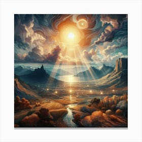 Sun Rising Over A Valley Canvas Print