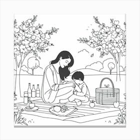 Mother And Child Picnic Canvas Print