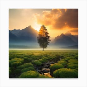 Lone Tree In A Field Canvas Print