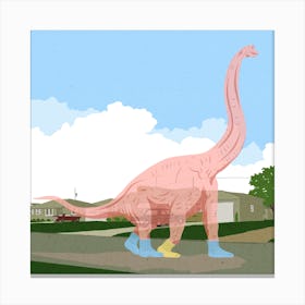 Pink dinosaur ghost, surreal, street scene, illustration, wall art Canvas Print