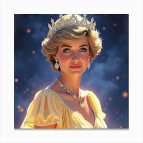 Elegant Watercolor Of Princess Diana With A Magical Twilight Setting 1 Canvas Print