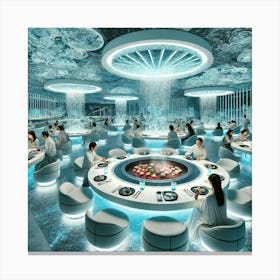 A Futuristic Dining Area Featuring Frost Sculpted Canvas Print