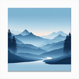 Misty mountains background in blue tone 76 Canvas Print