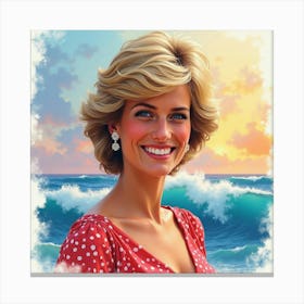 Smiling Princess Diana Against A Backdrop Of Colorful Watercolor Waves 1 Canvas Print