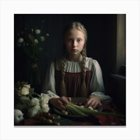 Girl With Flowers Canvas Print