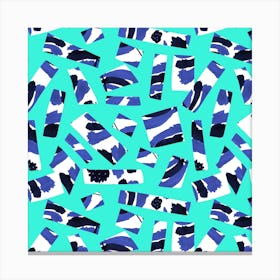 Abstract Blue Black On Green Cutouts Canvas Print
