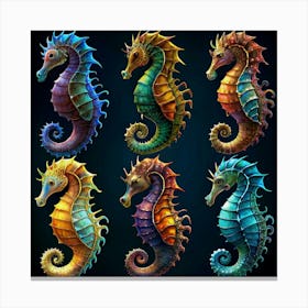 Set Of Six Colorful Seahorses Canvas Print