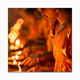 Women Lighting Diyas 2 Canvas Print