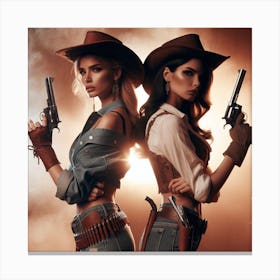 Duel 2/4 (beautiful female lady cowgirl guns old west western standoff fight dead or alive) Canvas Print