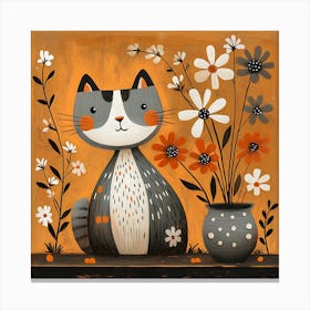 Cat With Flowers 15 Canvas Print