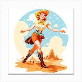 Retro Cowgirl Running Canvas Print