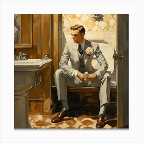 Groom Sitting In Bathroom Canvas Print