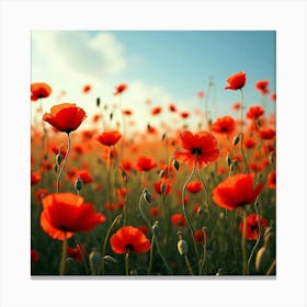 A Vibrant Field Of Vibrant Poppies Dancing In The Wind 2 Canvas Print