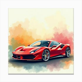 Ferrari F8 Tributo Amidst A Colorful Watercolor Setting, No Logos Canvas Print