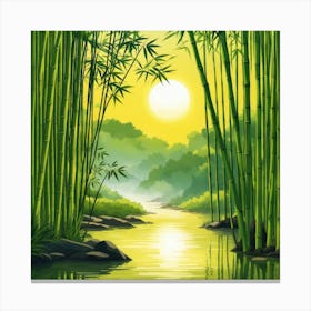 A Stream In A Bamboo Forest At Sun Rise Square Composition 161 Canvas Print